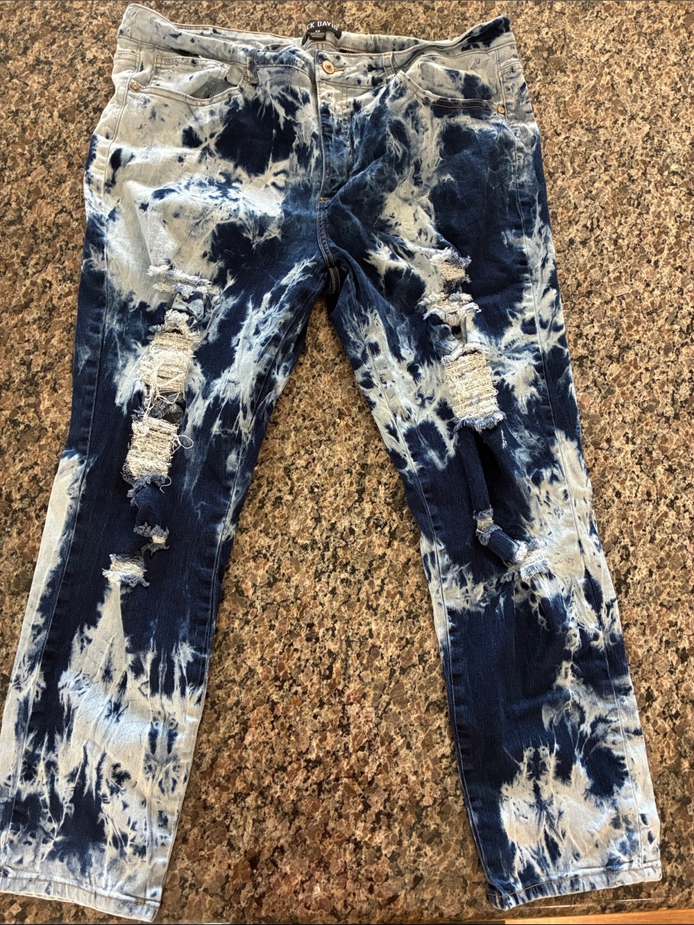 Women’s Skinny Tie-Dye Distressed Jeans - Blue/White